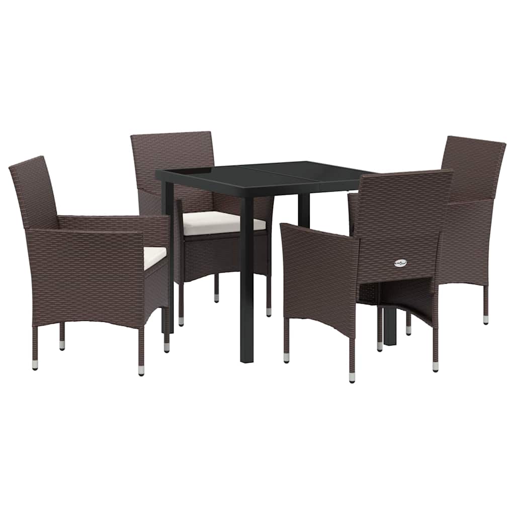 Set da Pranzo per Giardino con cuscino 5 pcs Marrone polyrattan