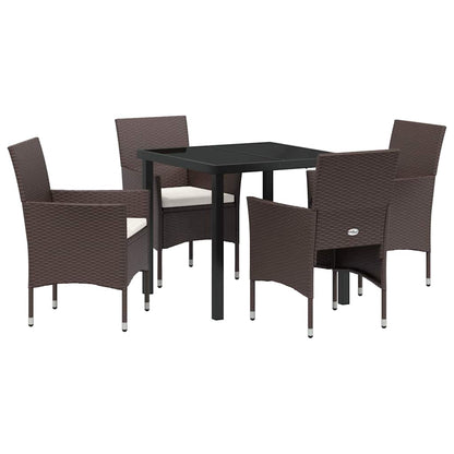 Set da Pranzo per Giardino con cuscino 5 pcs Marrone polyrattan