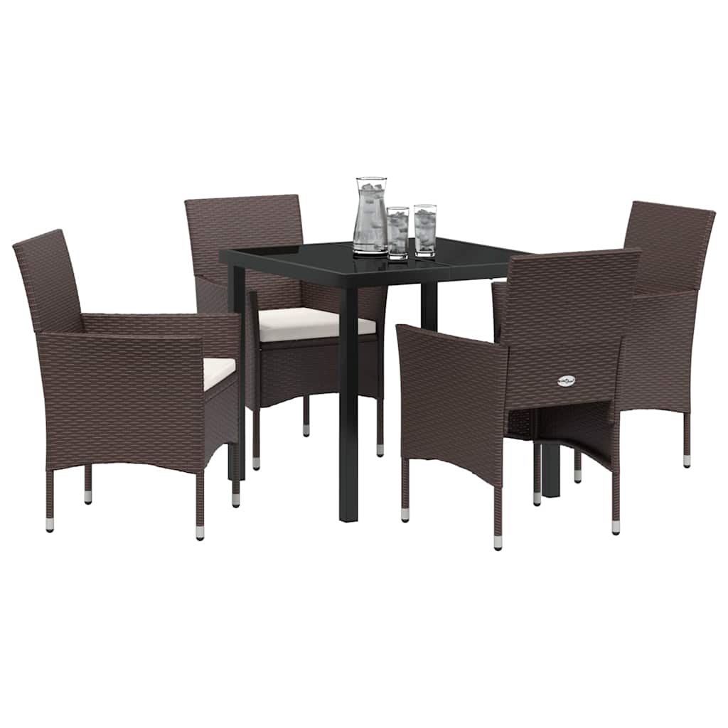 Set da Pranzo per Giardino con cuscino 5 pcs Marrone polyrattan