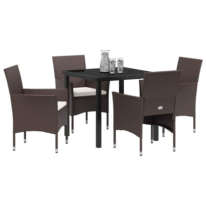 Set da Pranzo per Giardino con cuscino 5 pcs Marrone polyrattan