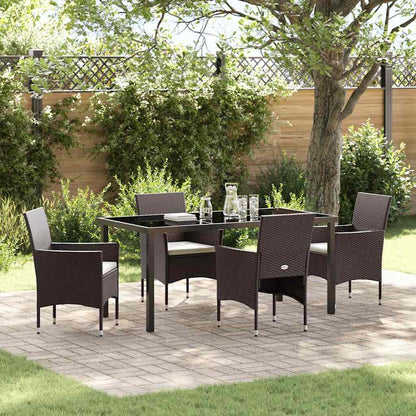 Set da Pranzo per Giardino con cuscino 5 pcs Marrone polyrattan