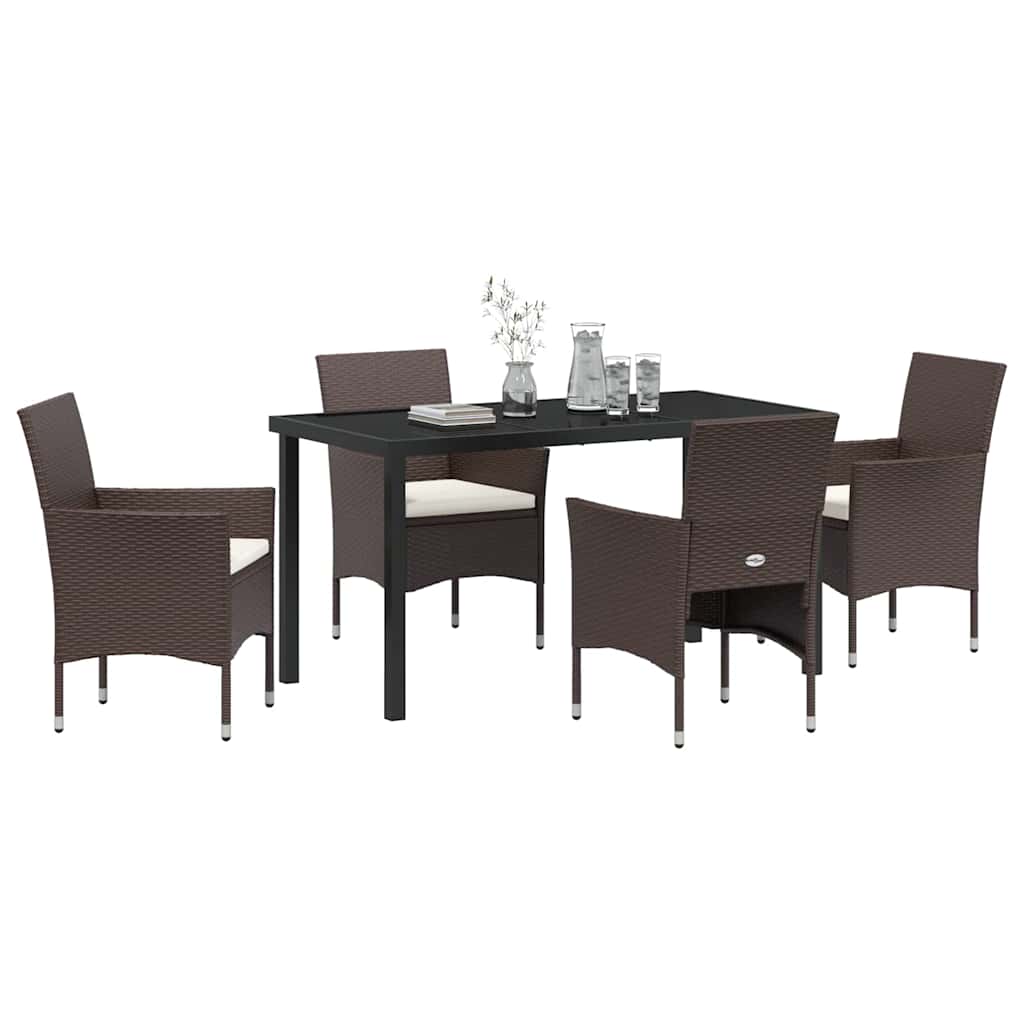 Set da Pranzo per Giardino con cuscino 5 pcs Marrone polyrattan