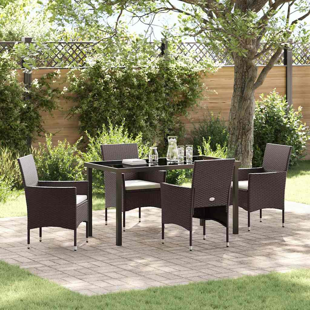 Set da Pranzo per Giardino con cuscino 5 pcs Marrone polyrattan
