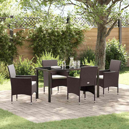 Set da Pranzo per Giardino con cuscino 5 pcs Marrone polyrattan