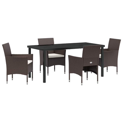 Set da Pranzo per Giardino con cuscino 5 pcs Marrone polyrattan