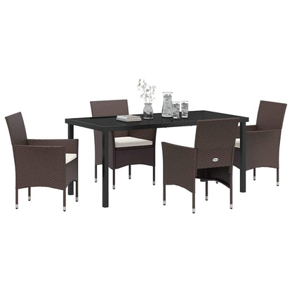 Set da Pranzo per Giardino con cuscino 5 pcs Marrone polyrattan