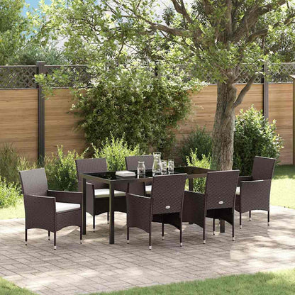 Set da Pranzo per Giardino con cuscino 7 pcs Marrone polyrattan