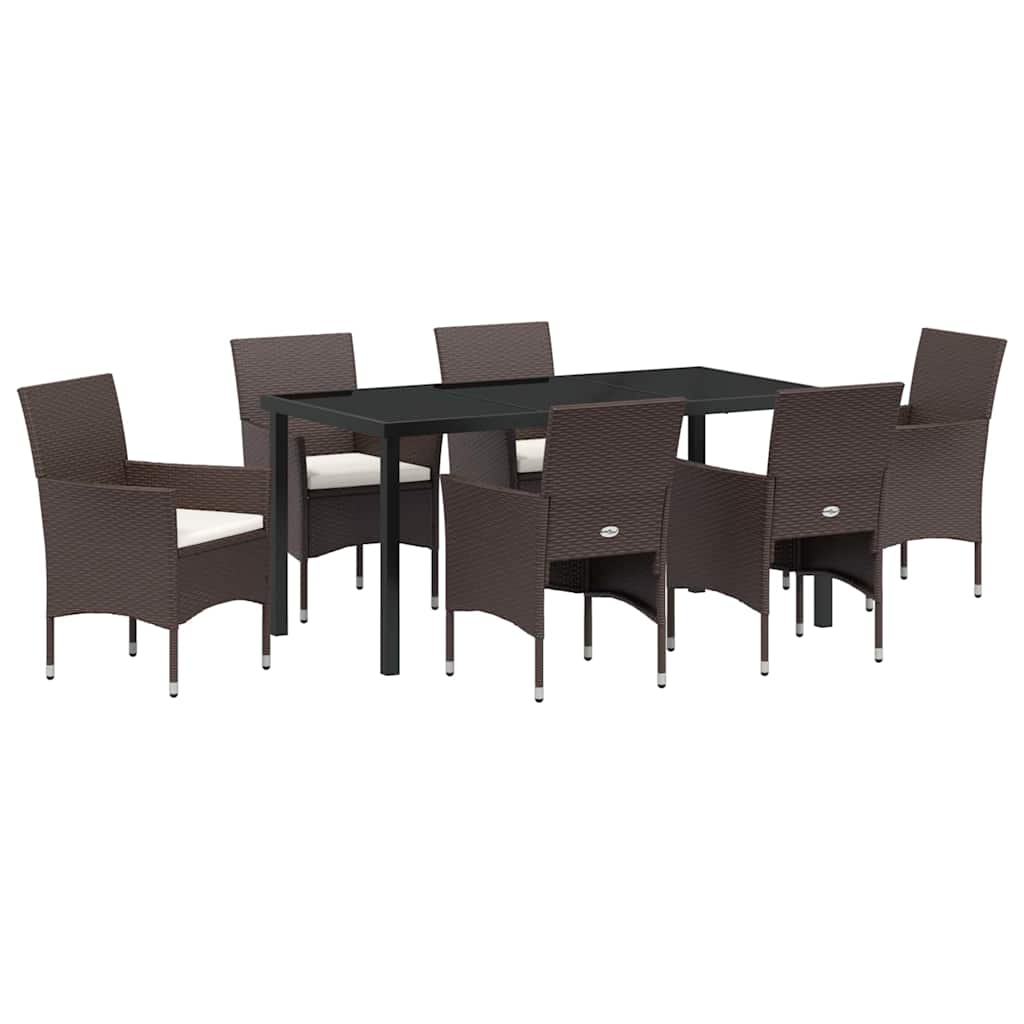 Set da Pranzo per Giardino con cuscino 7 pcs Marrone polyrattan