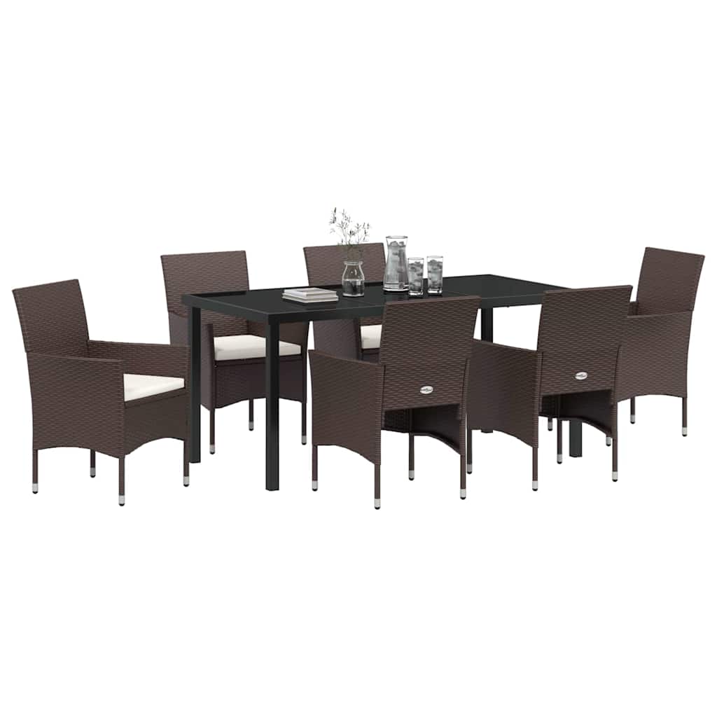 Set da Pranzo per Giardino con cuscino 7 pcs Marrone polyrattan