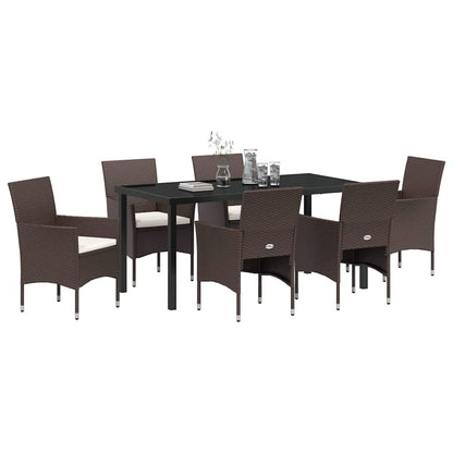 Set da Pranzo per Giardino con cuscino 7 pcs Marrone polyrattan