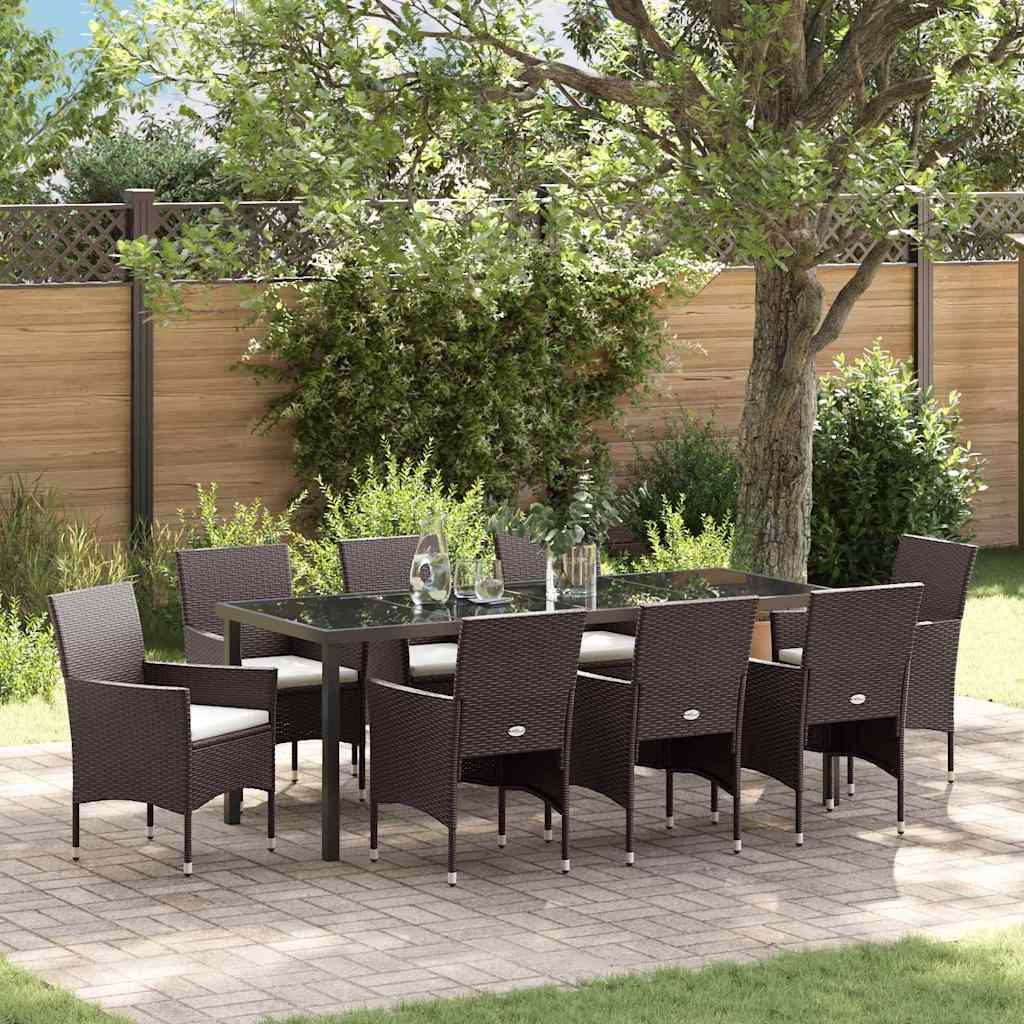 Set da Pranzo per Giardino con cuscino 9 pcs Marrone polyrattan