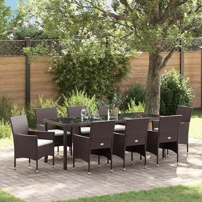 Set da Pranzo per Giardino con cuscino 9 pcs Marrone polyrattan