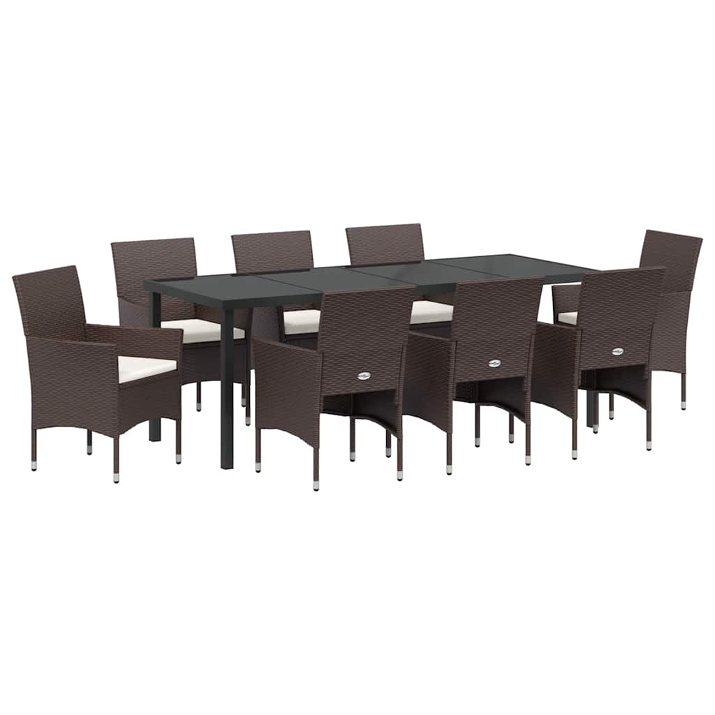 Set da Pranzo per Giardino con cuscino 9 pcs Marrone polyrattan