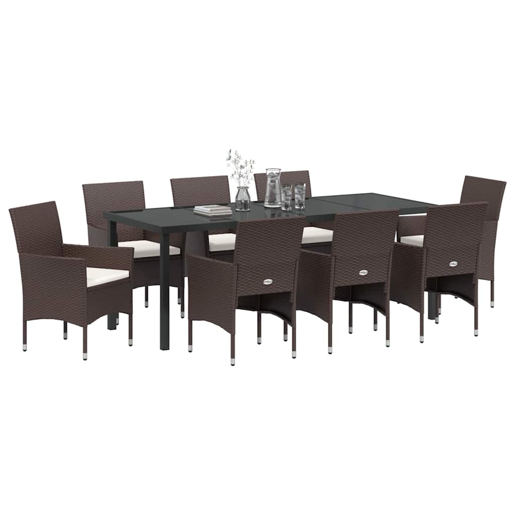 Set da Pranzo per Giardino con cuscino 9 pcs Marrone polyrattan