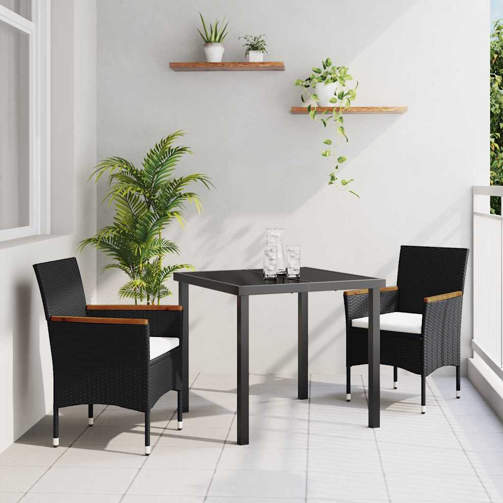 Set da Pranzo per Giardino con cuscino 3 pcs Nero polyrattan
