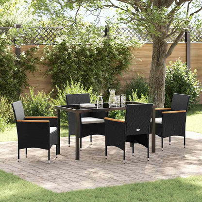 Set da Pranzo per Giardino con cuscino 5 pcs Nero polyrattan