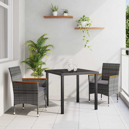 Set da Pranzo per Giardino con cuscino 3 pcs Grigio polyrattan