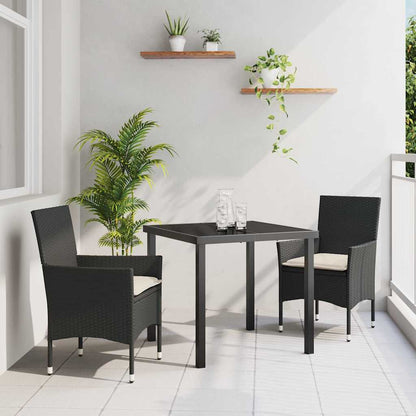 Set da Pranzo per Giardino con cuscino 3 pcs Nero polyrattan