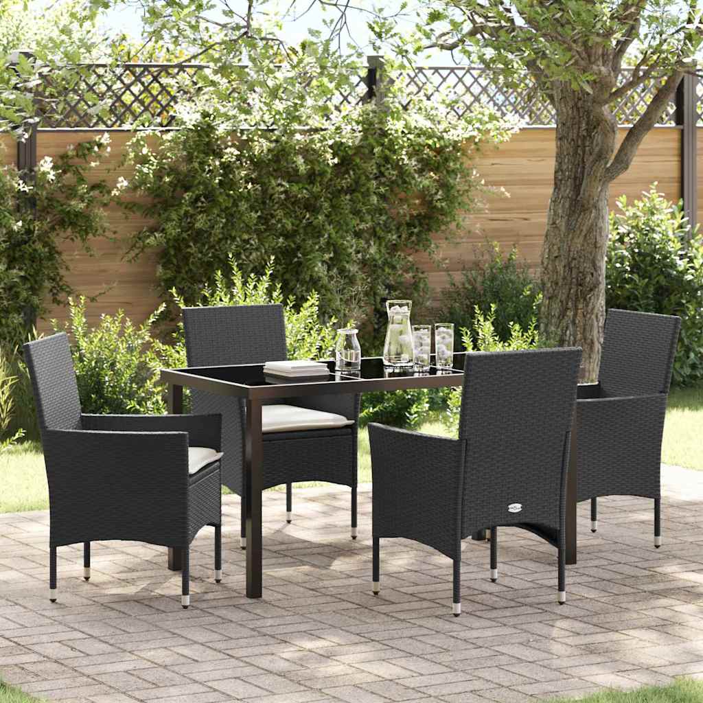 Set da Pranzo per Giardino con cuscino 5 pcs Nero polyrattan