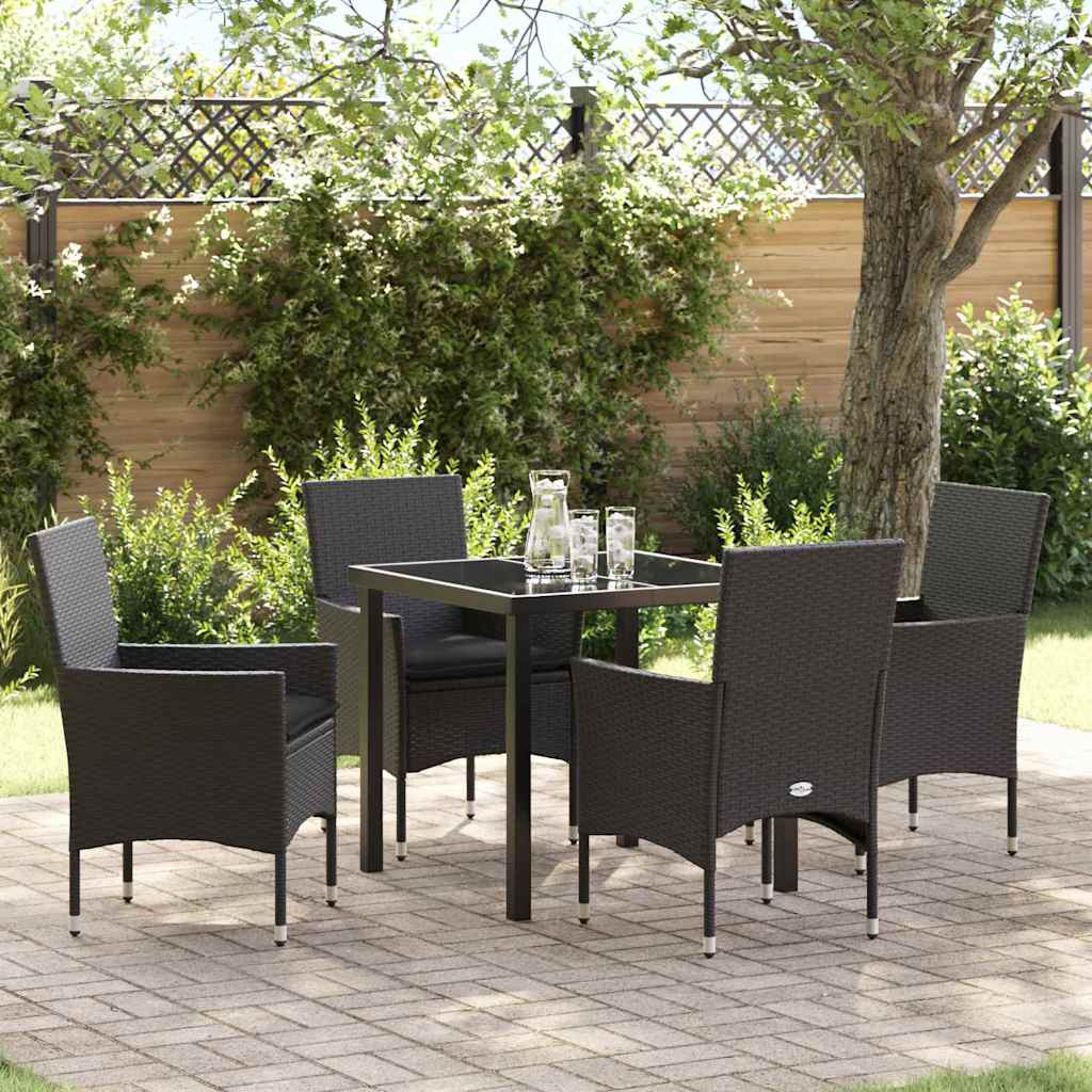 Set da Pranzo per Giardino con cuscino 5 pcs Nero polyrattan