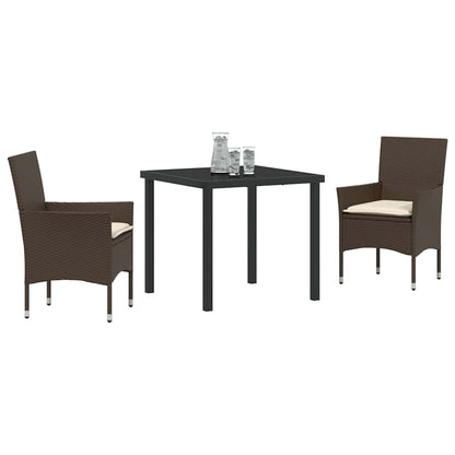 Set da Pranzo per Giardino con cuscino 3 pcs Marrone polyrattan