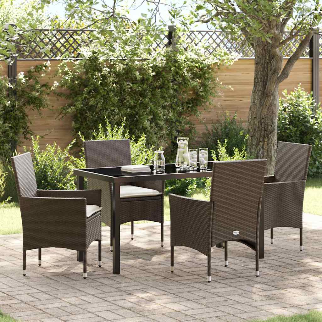 Set da Pranzo per Giardino con cuscino 5 pcs Marrone polyrattan