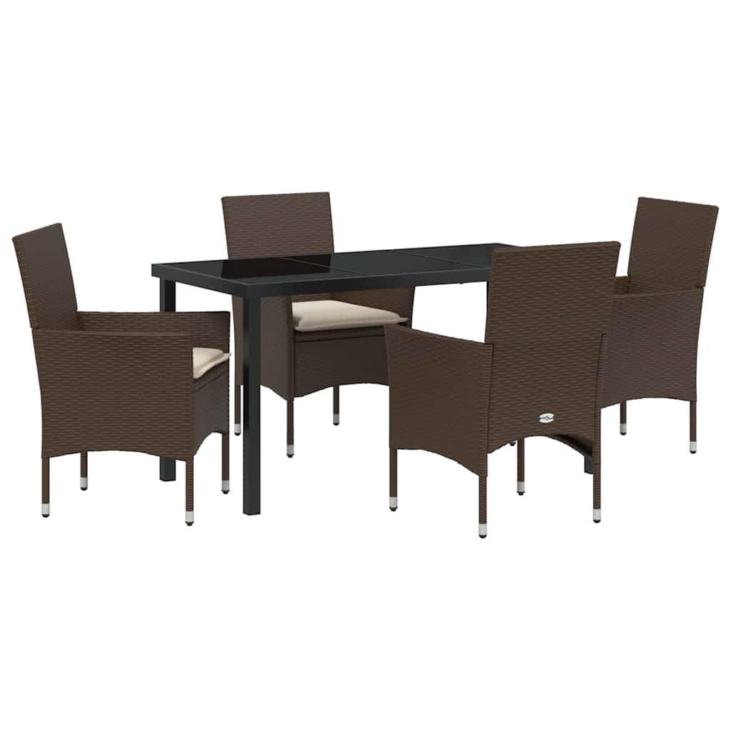 Set da Pranzo per Giardino con cuscino 5 pcs Marrone polyrattan