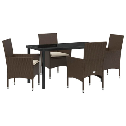 Set da Pranzo per Giardino con cuscino 5 pcs Marrone polyrattan