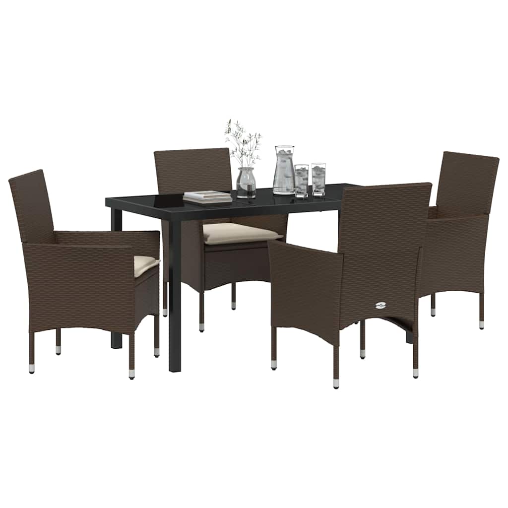 Set da Pranzo per Giardino con cuscino 5 pcs Marrone polyrattan
