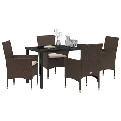Set da Pranzo per Giardino con cuscino 5 pcs Marrone polyrattan