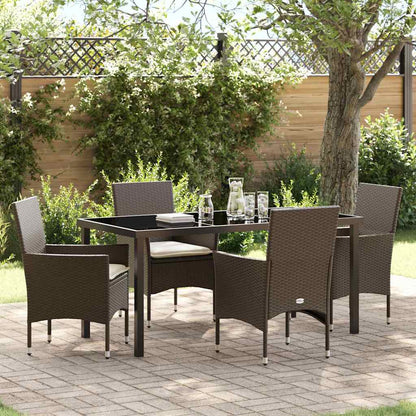 Set da Pranzo per Giardino con cuscino 5 pcs Marrone polyrattan