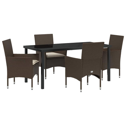Set da Pranzo per Giardino con cuscino 5 pcs Marrone polyrattan