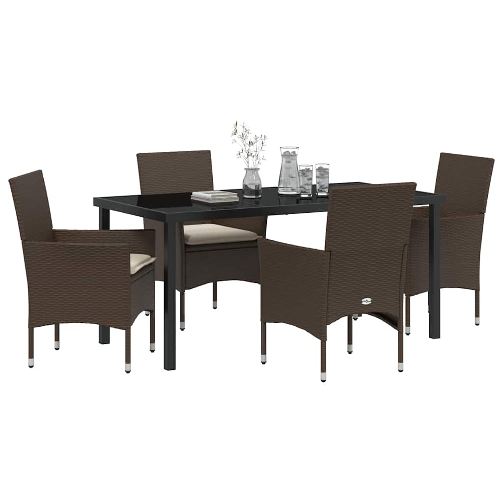 Set da Pranzo per Giardino con cuscino 5 pcs Marrone polyrattan