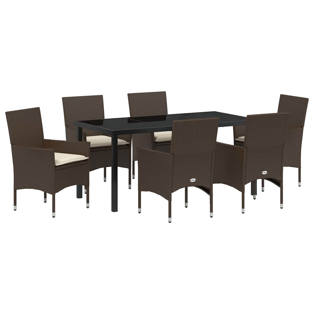 Set da Pranzo per Giardino con cuscino 7 pcs Marrone polyrattan