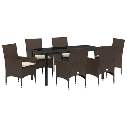 Set da Pranzo per Giardino con cuscino 7 pcs Marrone polyrattan