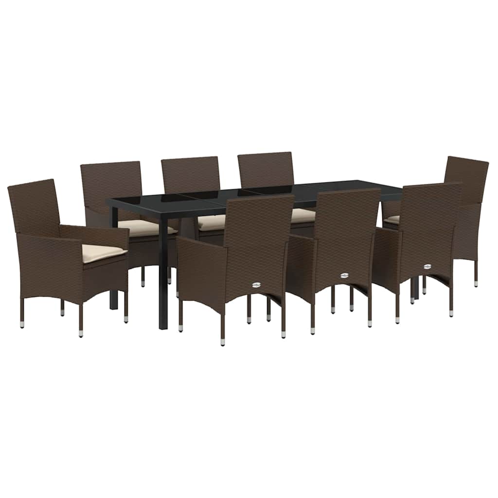 Set da Pranzo per Giardino con cuscino 9 pcs Marrone polyrattan