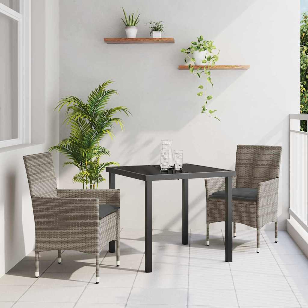Set da Pranzo per Giardino con cuscino 3 pcs Grigio polyrattan