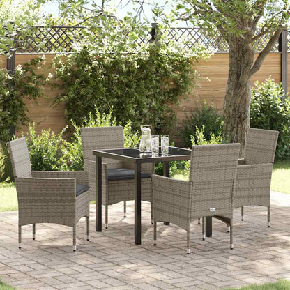 Set da Pranzo per Giardino con cuscino 5 pcs Grigio polyrattan