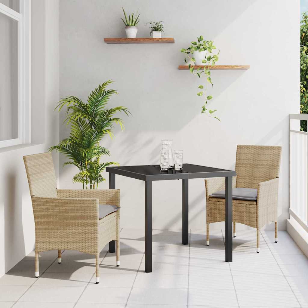 Set da Pranzo per Giardino con cuscino 3 pcs Beige polyrattan