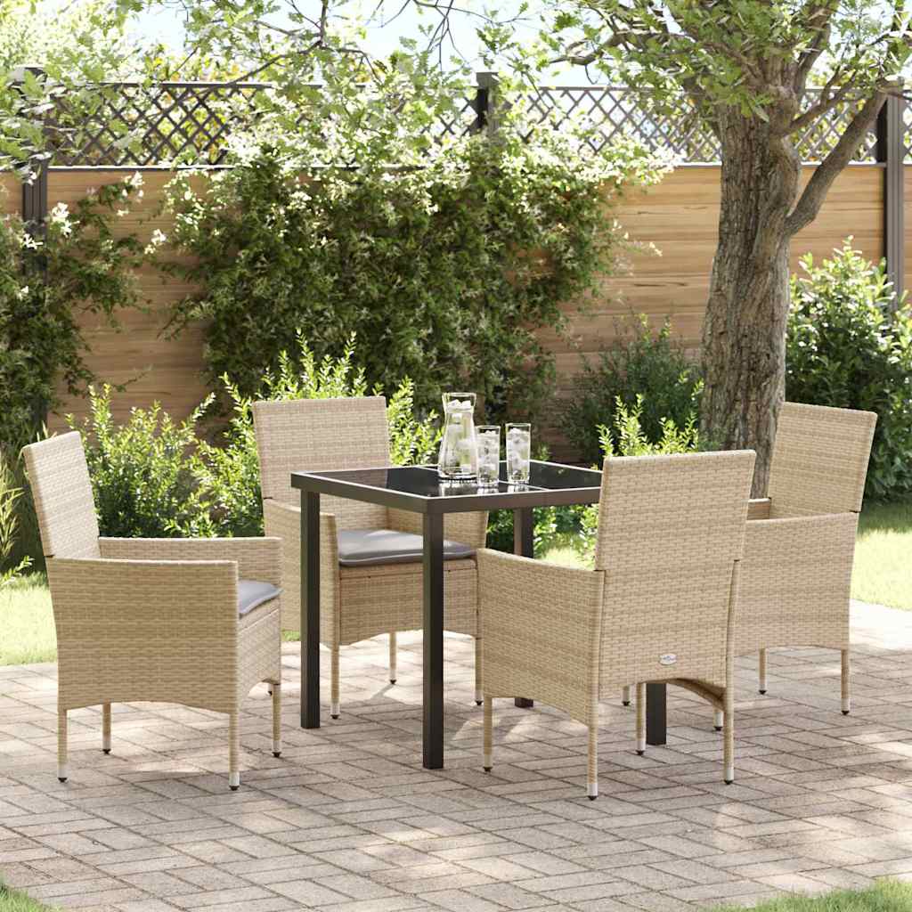 Set da Pranzo per Giardino con cuscino 5 pcs Beige polyrattan