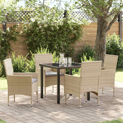Set da Pranzo per Giardino con cuscino 5 pcs Beige polyrattan