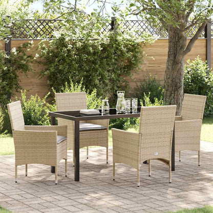 Set da Pranzo per Giardino con cuscino 5 pcs Beige polyrattan