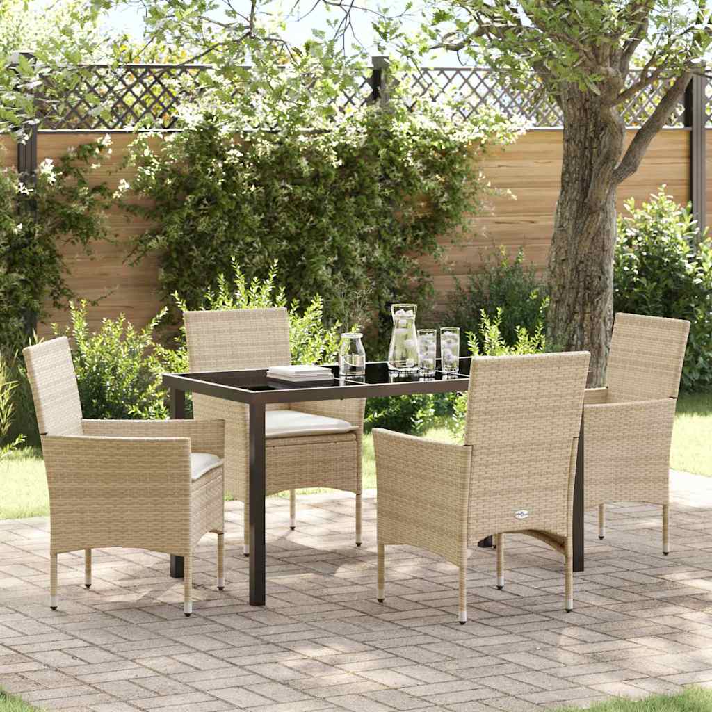 Set da Pranzo per Giardino con cuscino 5 pcs Beige polyrattan