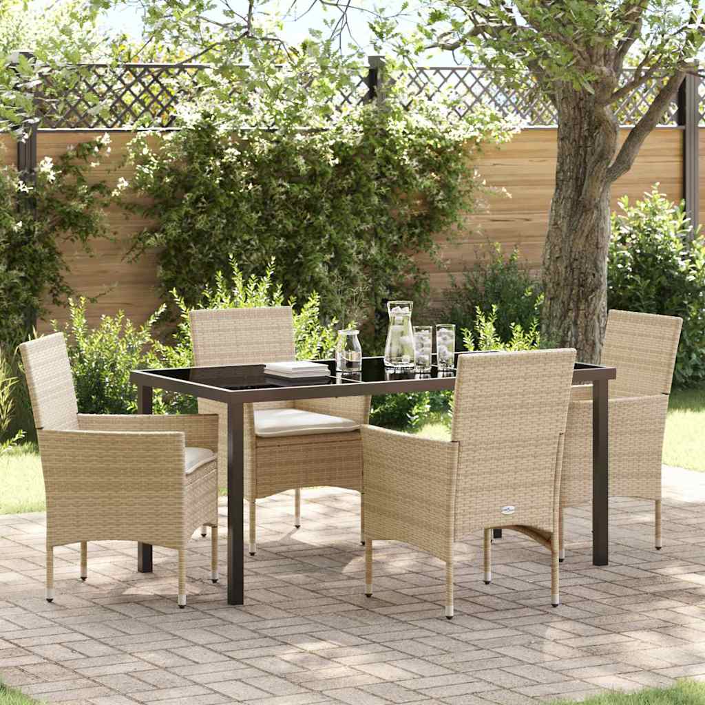 Set da Pranzo per Giardino con cuscino 5 pcs Beige polyrattan