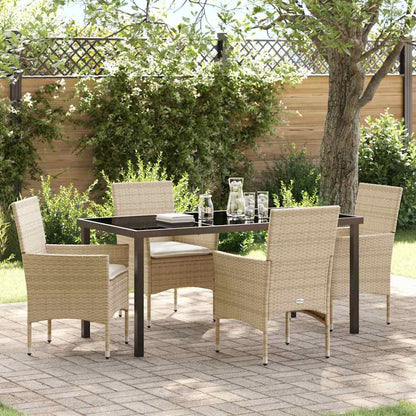 Set da Pranzo per Giardino con cuscino 5 pcs Beige polyrattan