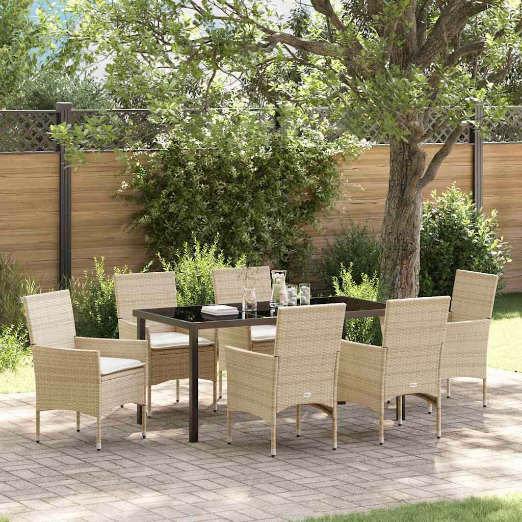 Set da Pranzo per Giardino con cuscino 7 pcs Beige polyrattan