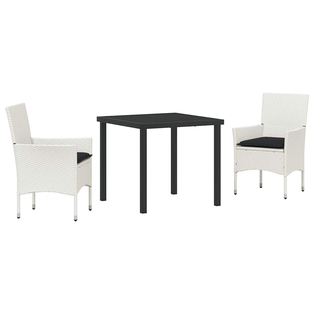 Set da Pranzo per Giardino con cuscino 3 pcs Bianco polyrattan