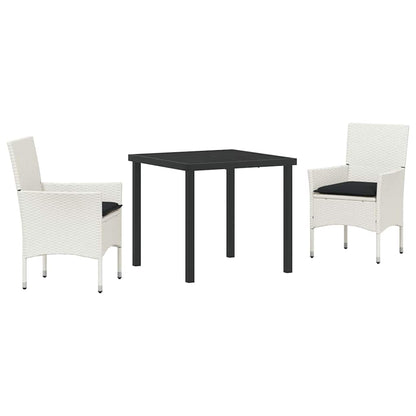 Set da Pranzo per Giardino con cuscino 3 pcs Bianco polyrattan