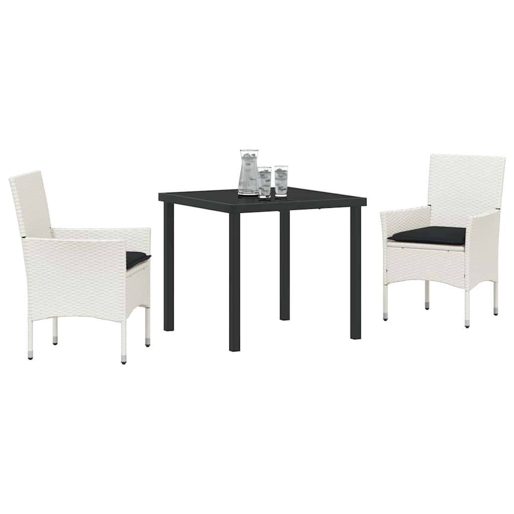 Set da Pranzo per Giardino con cuscino 3 pcs Bianco polyrattan