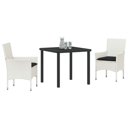 Set da Pranzo per Giardino con cuscino 3 pcs Bianco polyrattan
